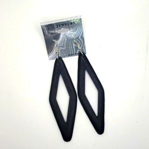 Black wood diamond shape earrings boho long dangling earrings